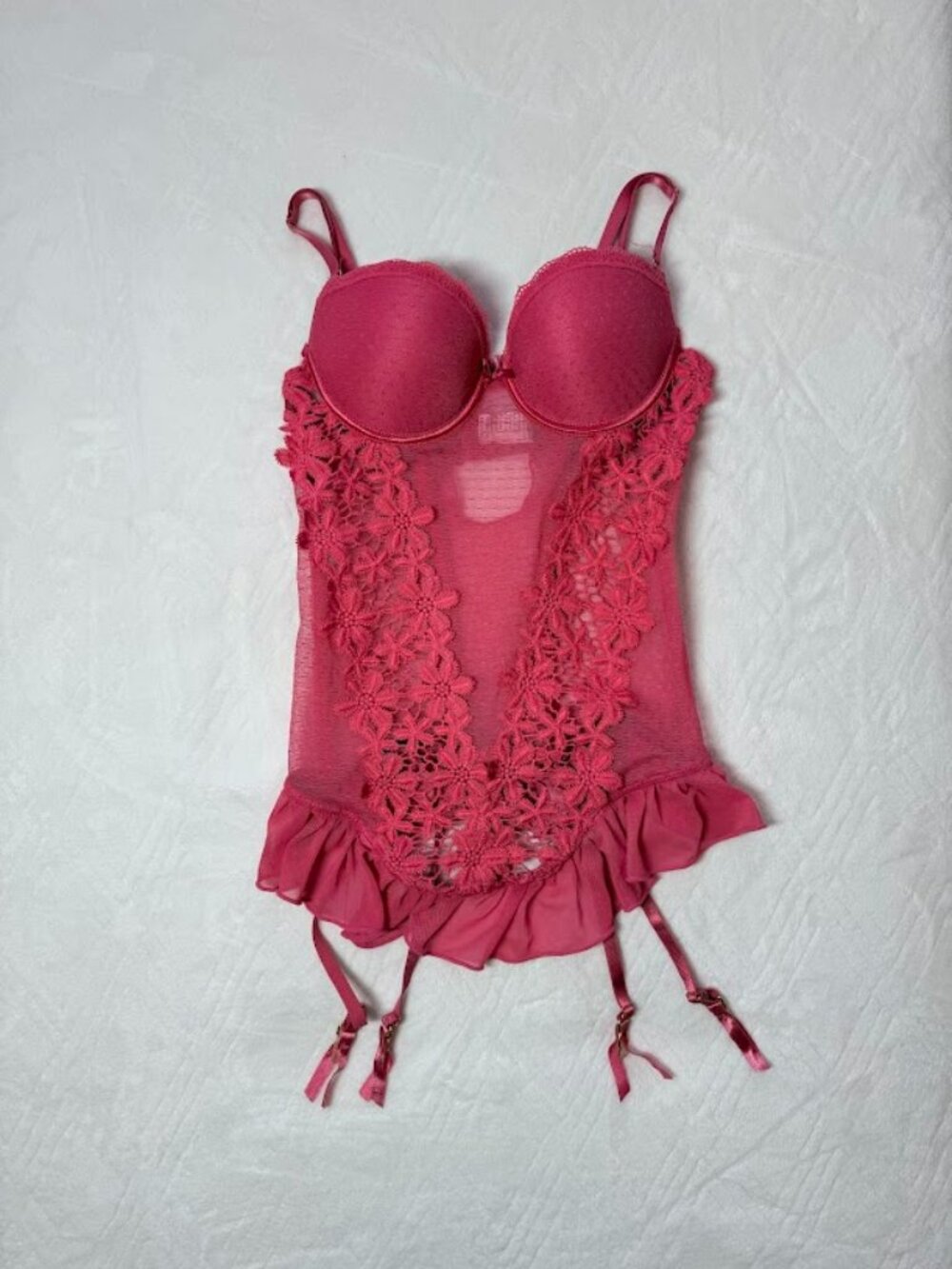 Pink Medium Women's Lingerie Corset straps mesh fabric Flowers Honeymoon Bridal
